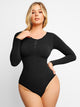 Bodysuit modelador sem costura em Modal de manga longa com gola Henley
