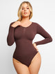 Bodysuit modelador sem costura em Modal de manga longa com gola Henley