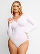 Bodysuit modelador sem costura em Modal de manga longa com gola Henley
