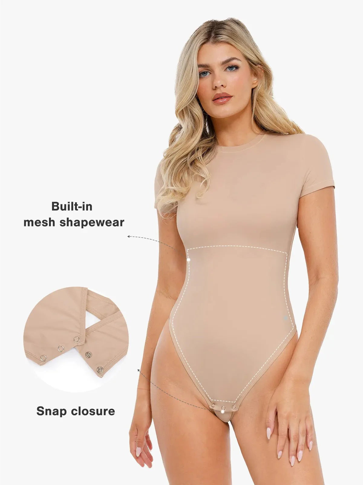 Body Modelador Manga Curta Gola Redonda Valentina Privée | CloudSense