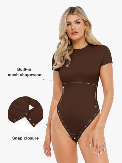 Body Modelador Manga Curta Gola Redonda Valentina Privée | CloudSense