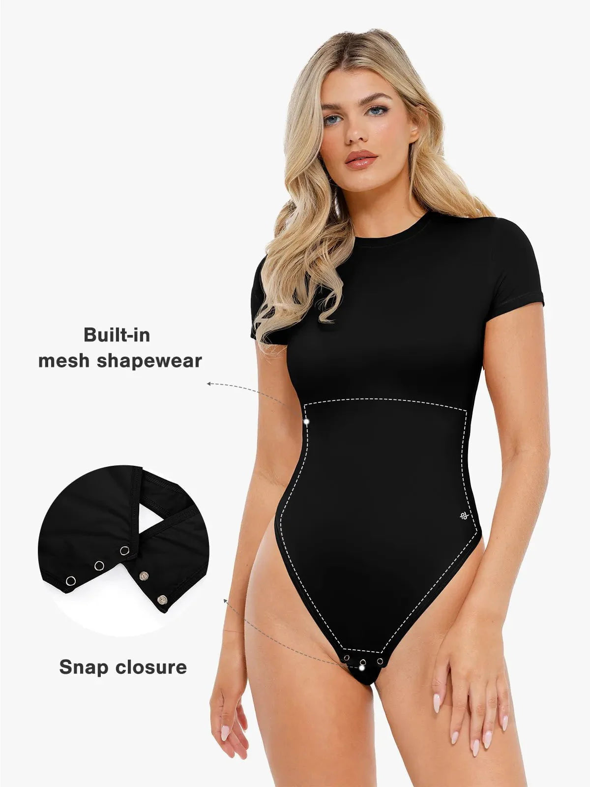 Body Modelador Manga Curta Gola Redonda Valentina Privée | CloudSense
