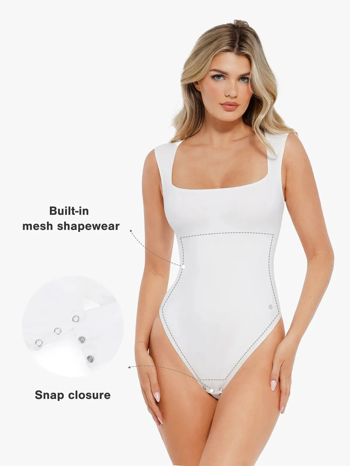 Body Modelador Sem Mangas com Decote Quadrado | CloudSense