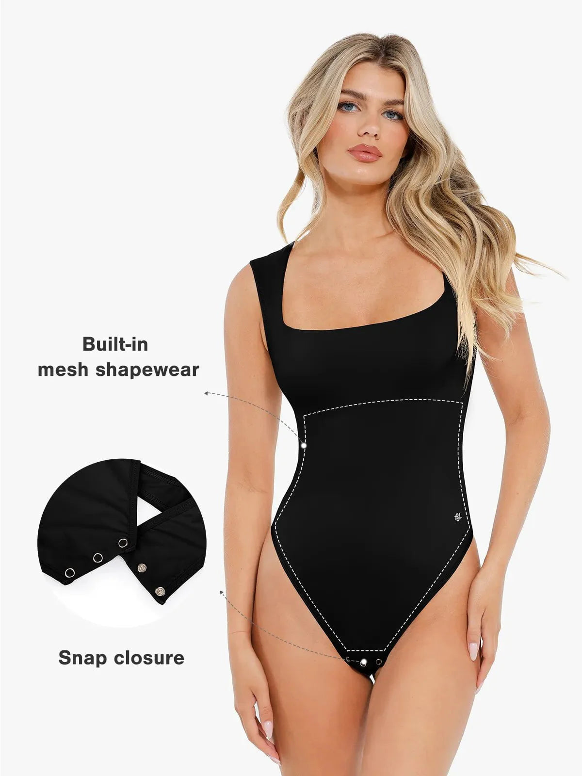 Body Modelador Sem Mangas com Decote Quadrado | CloudSense