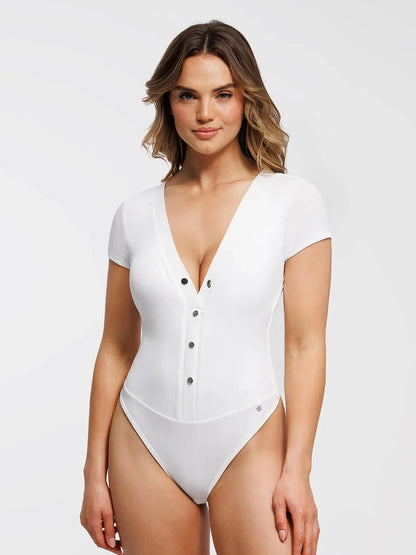 Body Modelador Decote V com Botões Frontais Valentina Privée