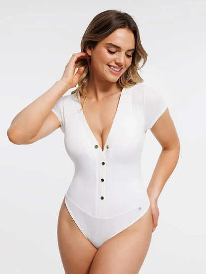 Body Modelador Decote V com Botões Frontais Valentina Privée