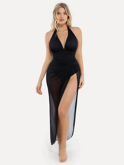 Conjunto de Maiô Halter com Controle Abdominal e Saída de Praia | Valentina Privée