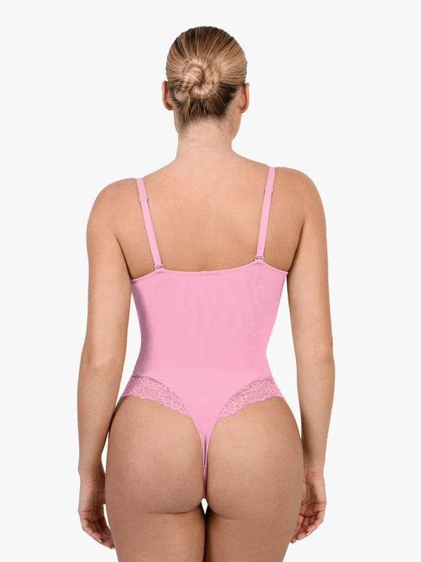 Body Modelador Rendado com Decote V Profundo | Tanga