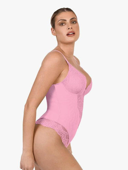 Body Modelador Rendado com Decote V Profundo | Tanga