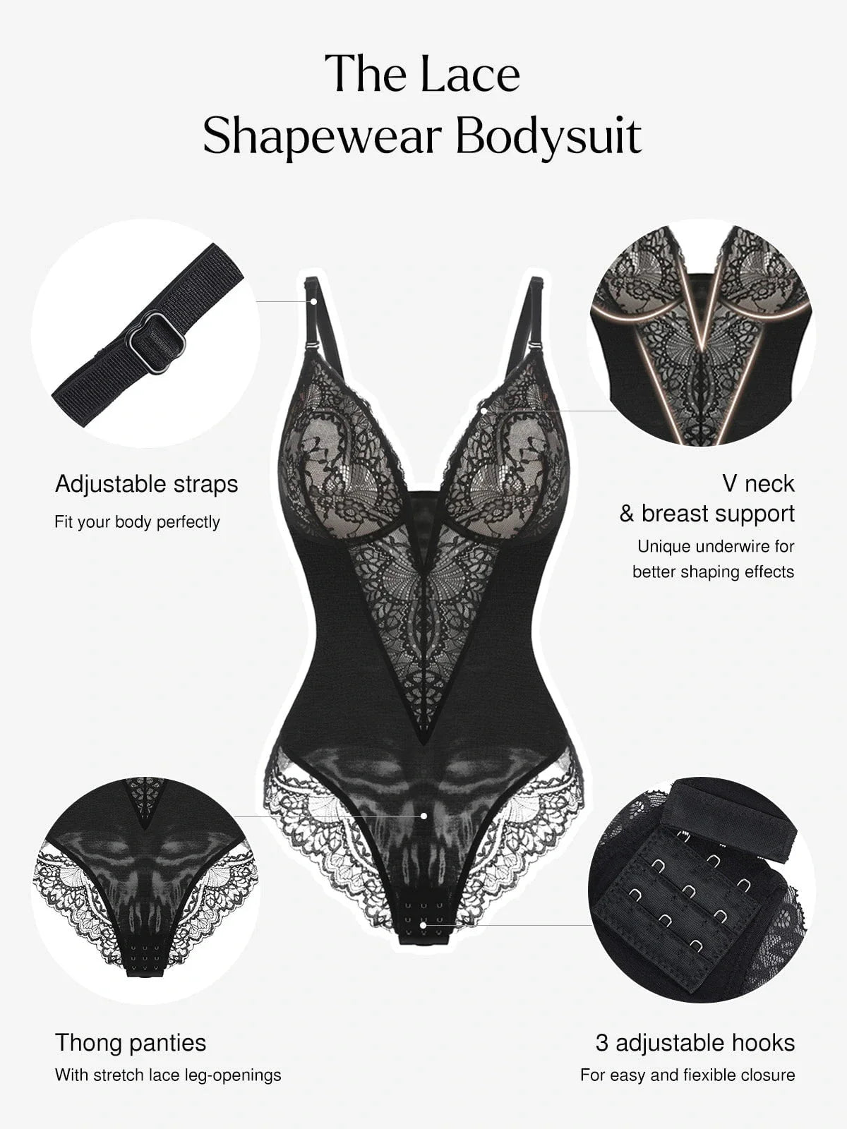 Body Modelador Rendado com Decote V Profundo | Tanga