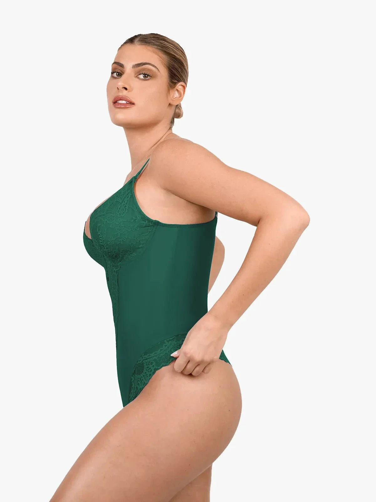 Body Modelador Rendado com Decote V Profundo | Tanga