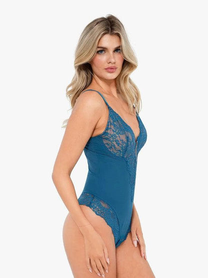 Body Modelador Rendado com Decote V Profundo | Tanga