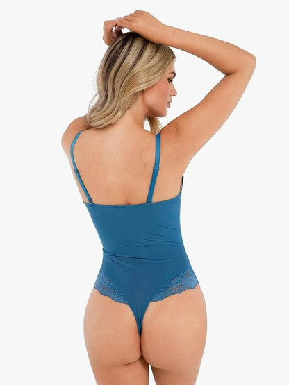 Body Modelador Rendado com Decote V Profundo | Tanga