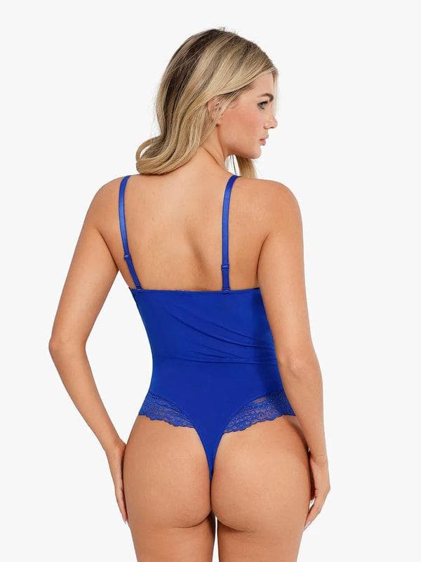 Body Modelador Rendado com Decote V Profundo | Tanga