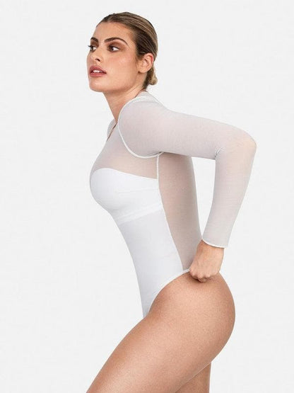 Body Modelador Rendado Manga Longa com Gola Alta | Valentina Privée