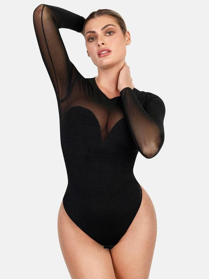 Body Modelador Rendado Manga Longa com Gola Alta | Valentina Privée