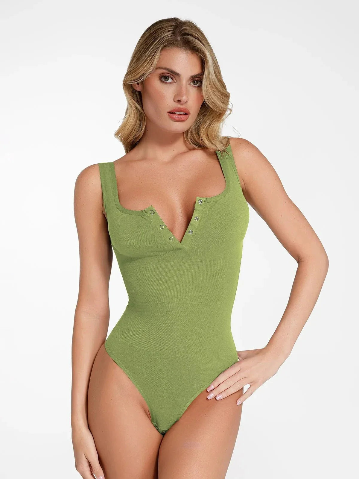 Bodysuit modelador sem costura em modal com gola Henley