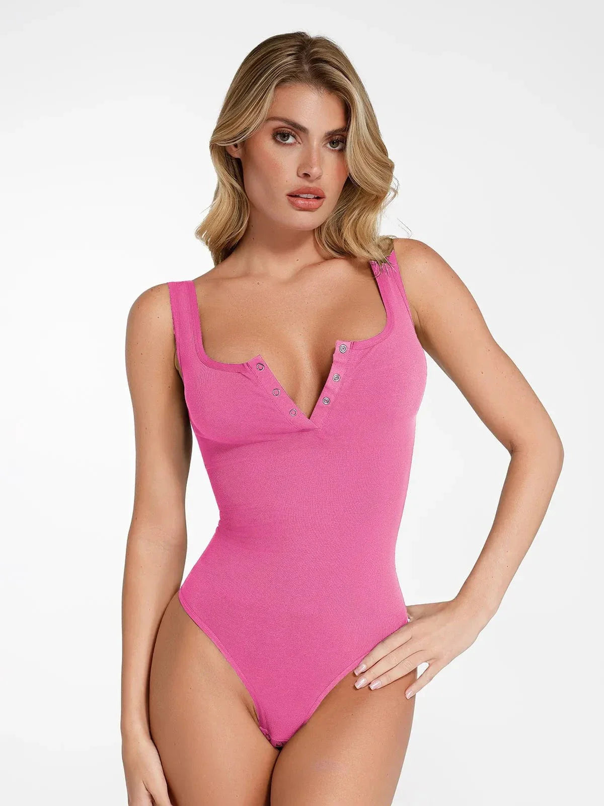 Bodysuit modelador sem costura em modal com gola Henley