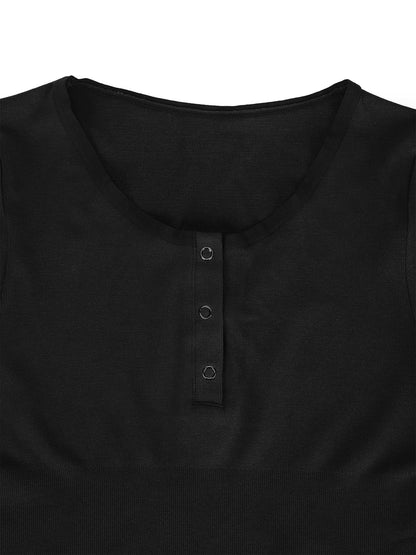 Body Modelador Sem Costura em Modal com Gola Henley | Manga Longa