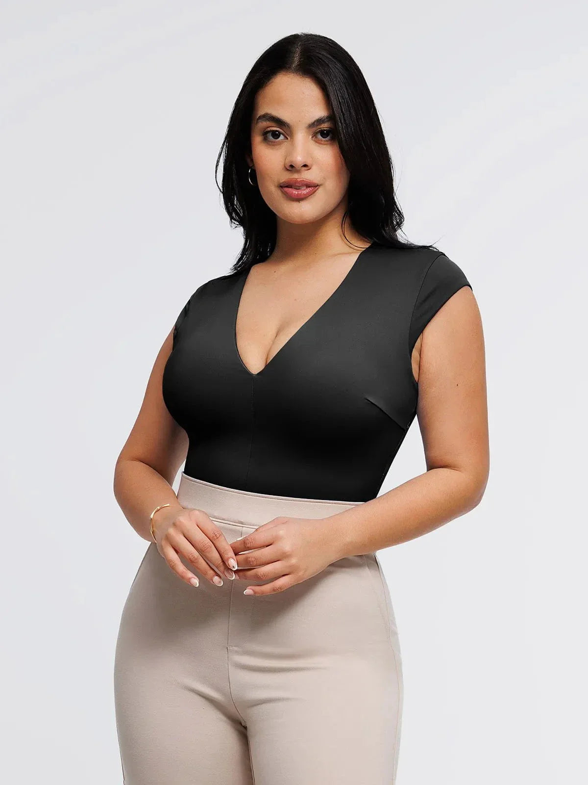 Body Modelador Decote V Manga Cap Valentina Privée | Silhueta Definida