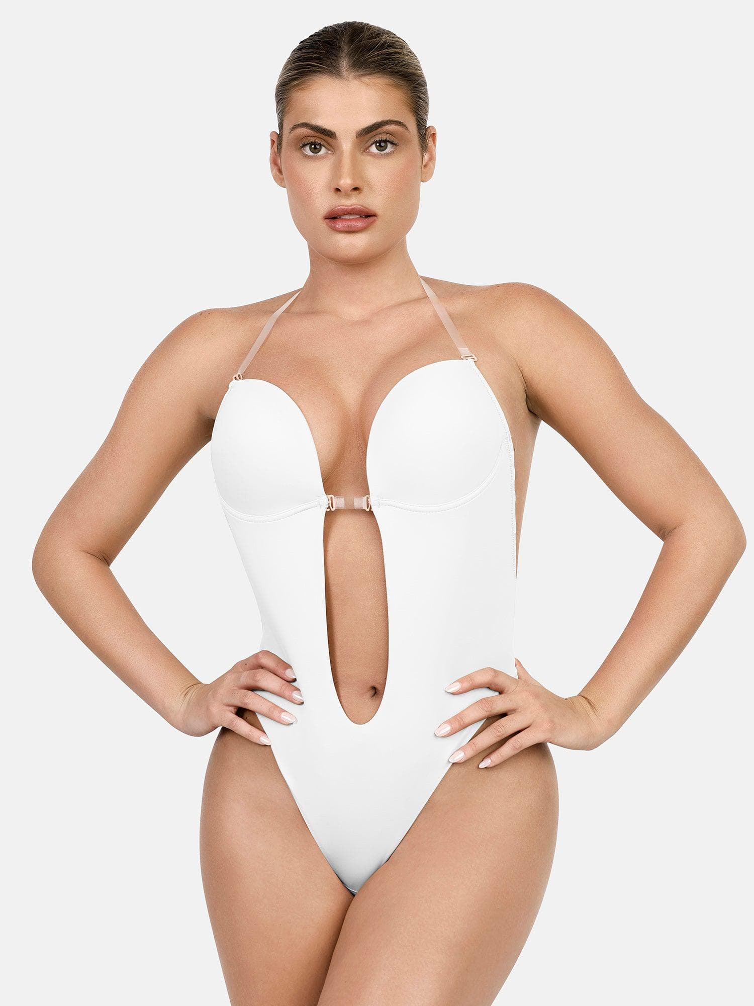 Roupas modeladoras com alças halter, decote em U profundo, efeito modelador, bodysuit sem costas
