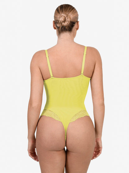 Body Modelador Rendado com Decote V Profundo | Tanga