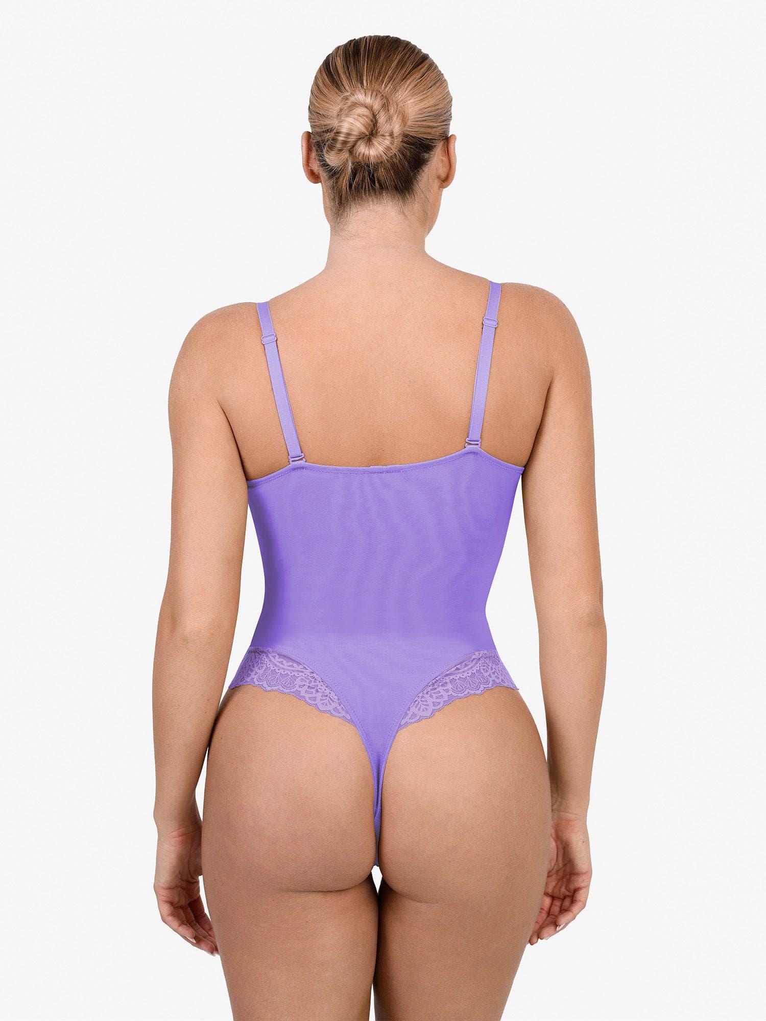 Body Modelador Rendado com Decote V Profundo | Tanga