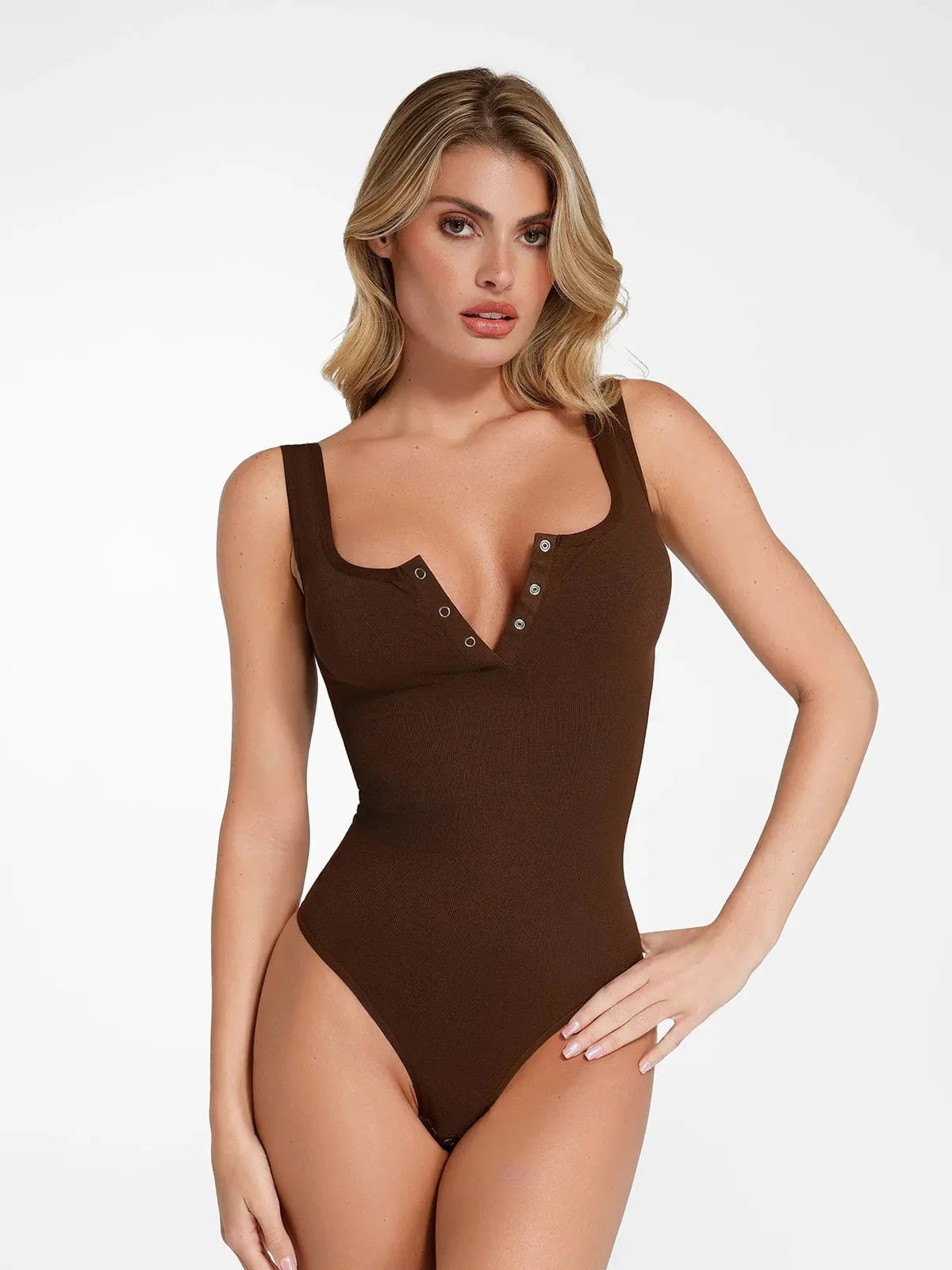 Bodysuit modelador sem costura em modal com gola Henley