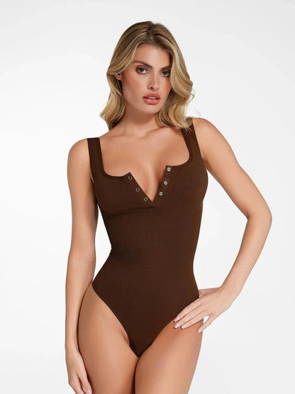 Body Modelador Sem Costura em Modal com Gola Henley | Valentina Privée
