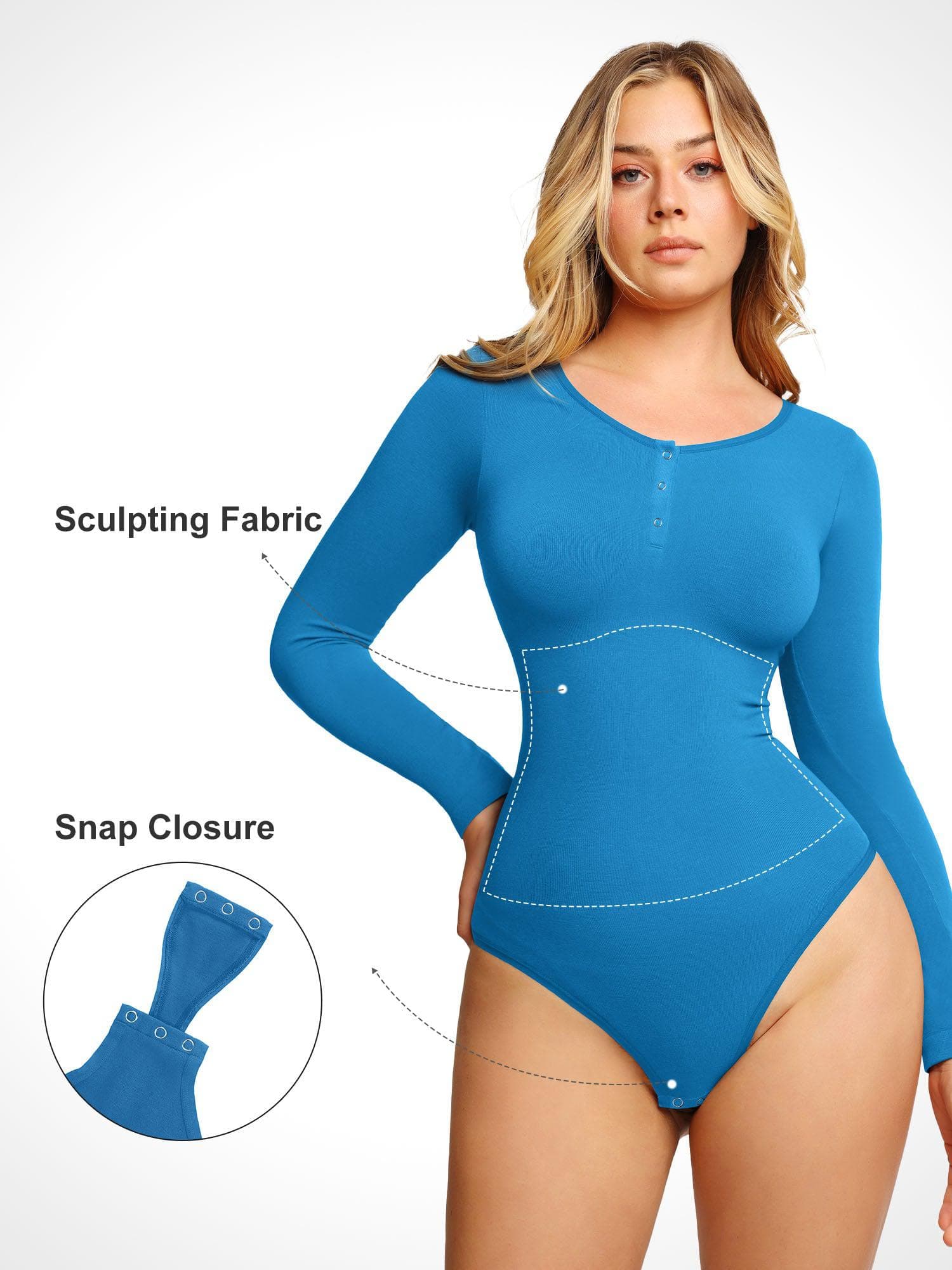 Body Modelador Sem Costura em Modal com Gola Henley | Manga Longa