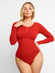 Bodysuit modelador sem costura em Modal de manga longa com gola Henley